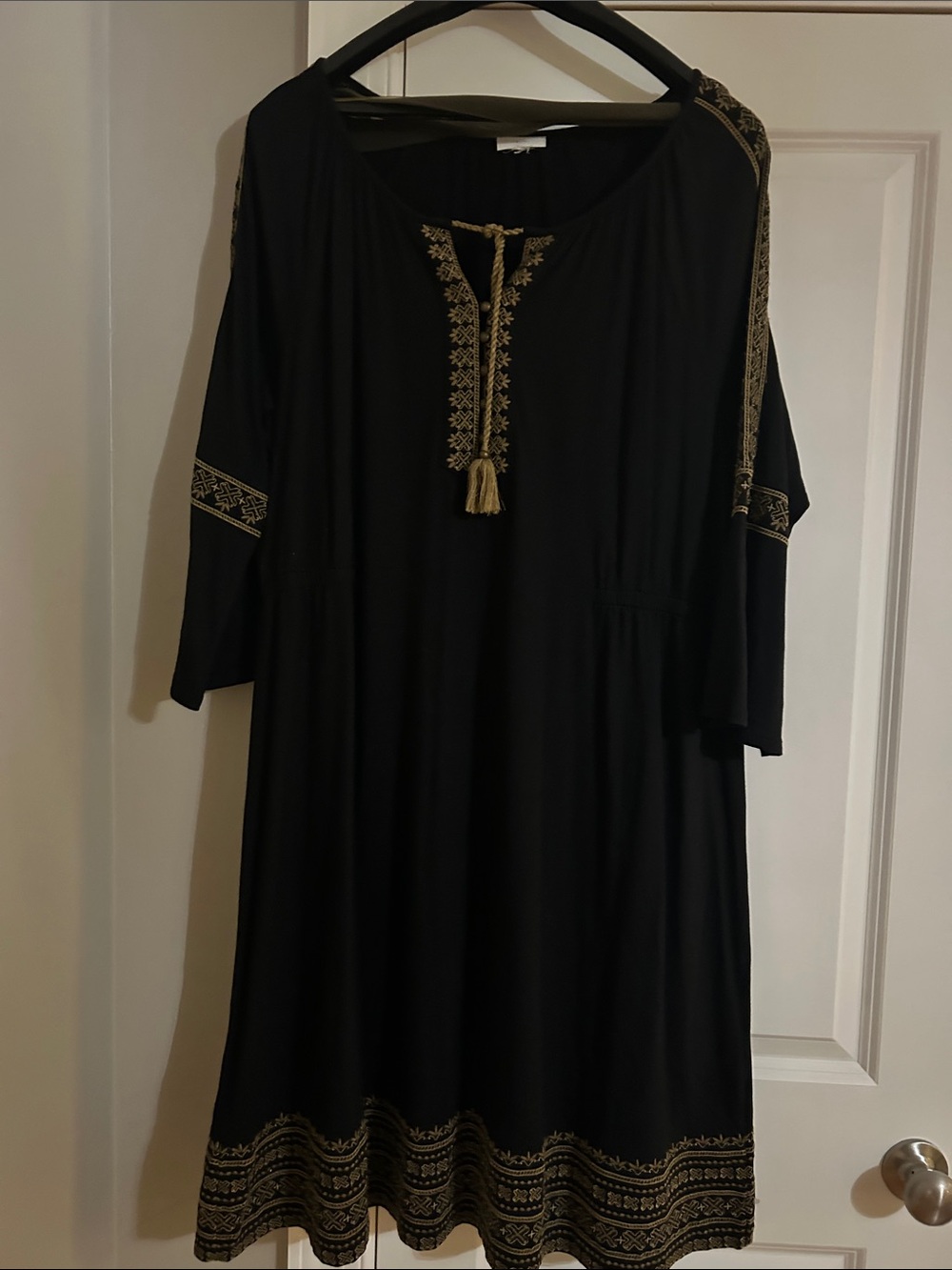 J. Jill Black Long Sleeve Dress with Gold Embroidery